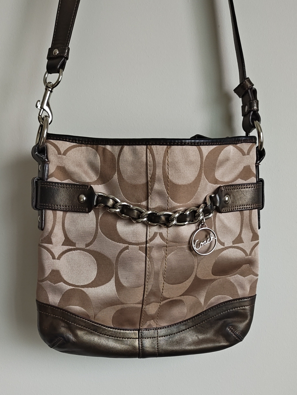 Coach Signature Shoulder Bag in Brown & Beige